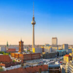panoramic view at the skyline of berlin during sunset